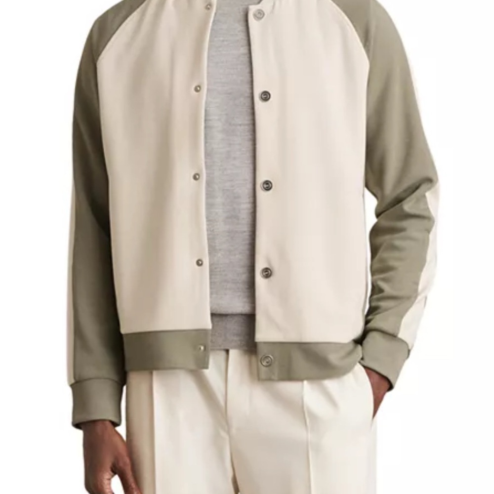 Reiss Cream and Tan Bomber Jacket with Ribbed Details